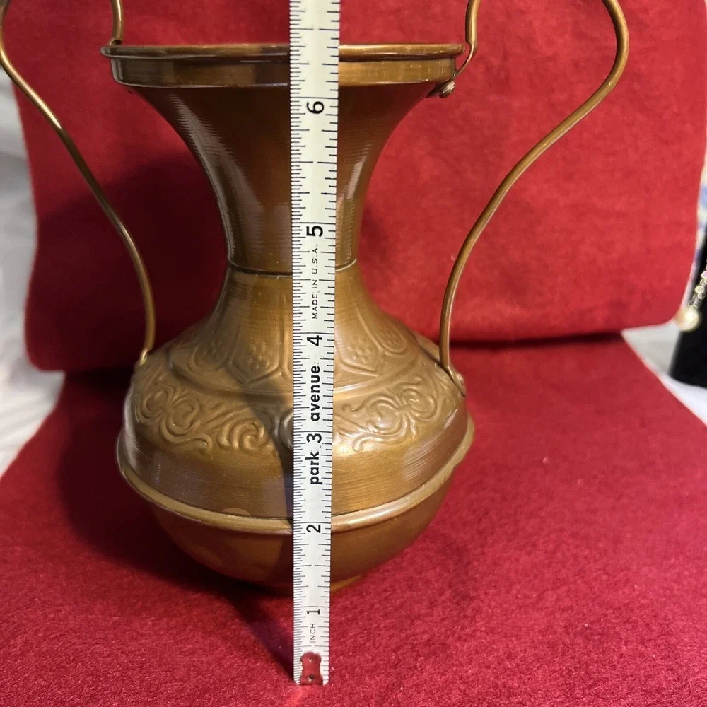Antique Copper Hand Made 2 Handled Pot‎ Urn Vase 6 1/2